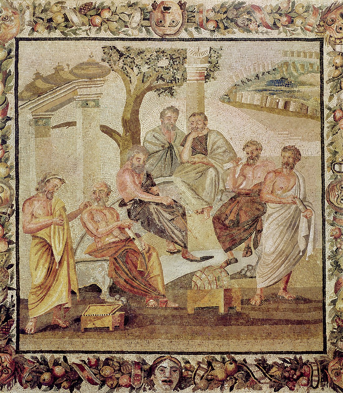 Platon rozmawiający ze swoimi uczniami, z domu T. Siminiusa, Pompeje (mozaika) (patrz także 156873) autorstwa Roman