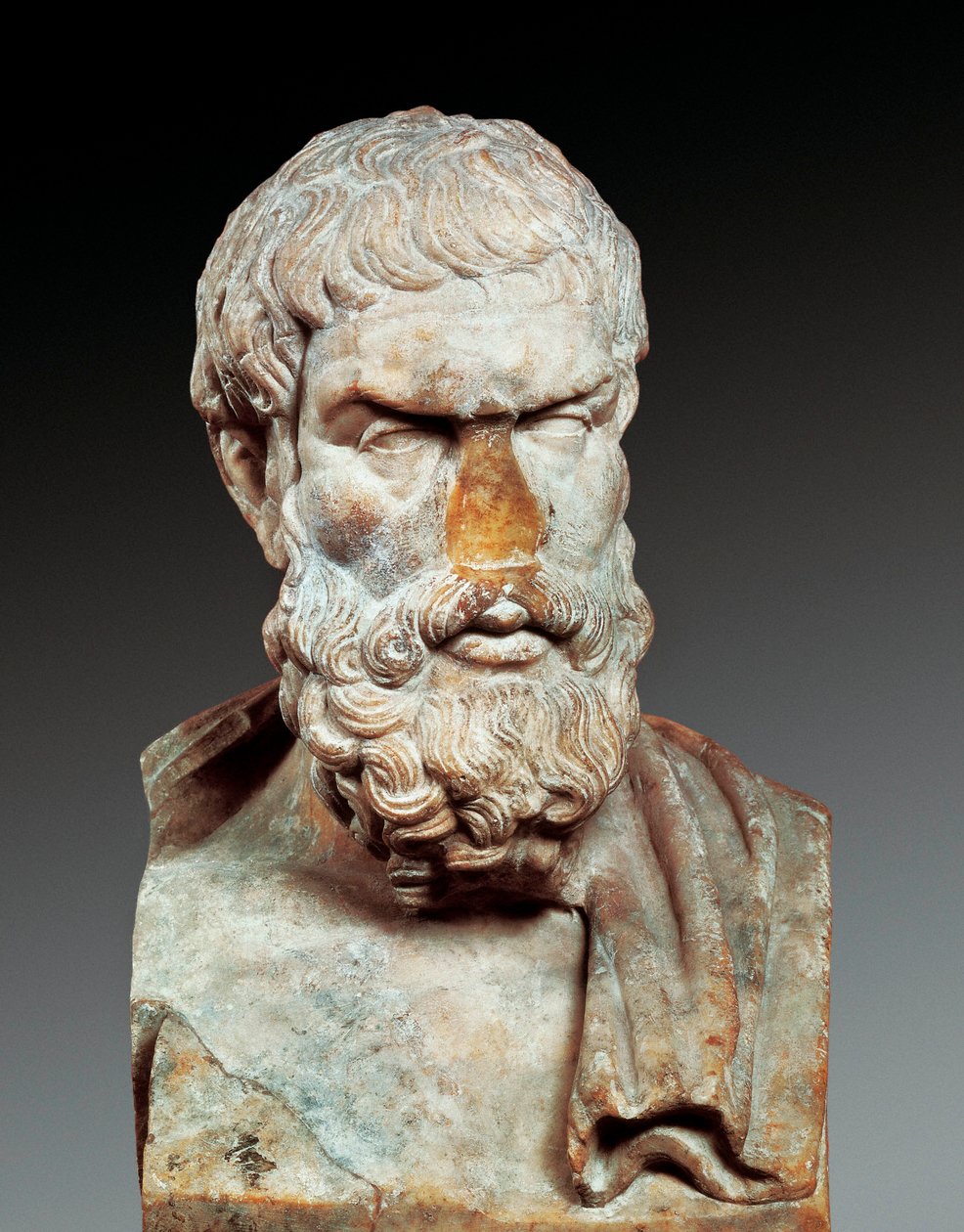 Portret Epikura (341-około 270 pne), filozofa greckiego, ok. 100-150 AD (marmurowe popiersie) autorstwa Roman