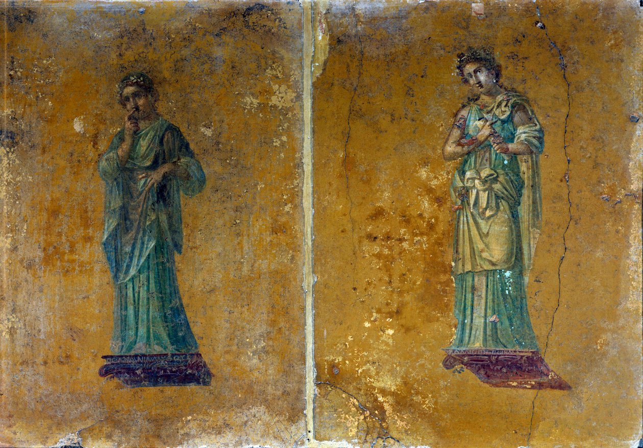 Portrety dwóch muz: Polymnie i Calliope. Freski z Pompejów autorstwa Roman