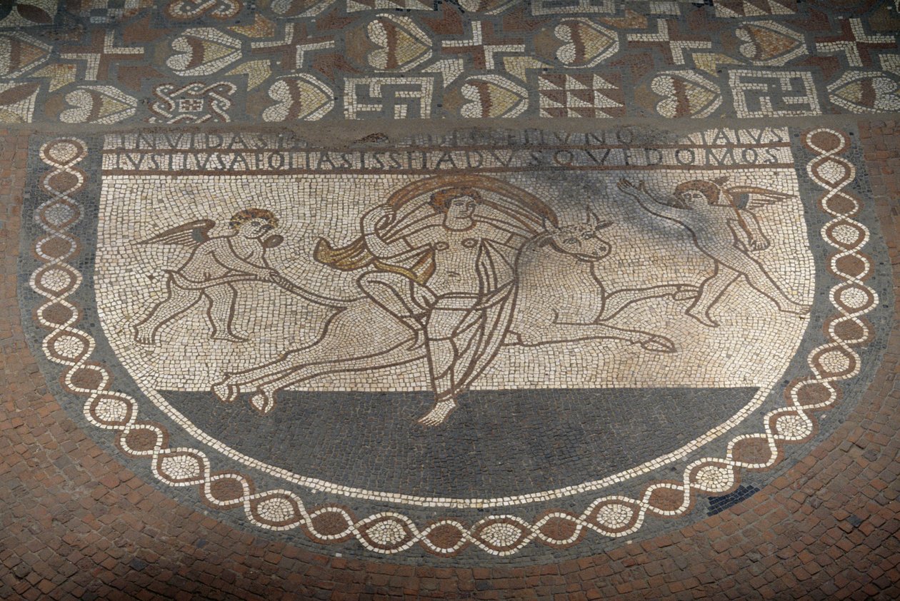 Rape of Europa, mozaika podłogowa z Lullingstone Roman Villa, ca 82 AD, Eynsford, Kent, Anglia, Wielka Brytania, cywilizacja rzymska autorstwa Roman