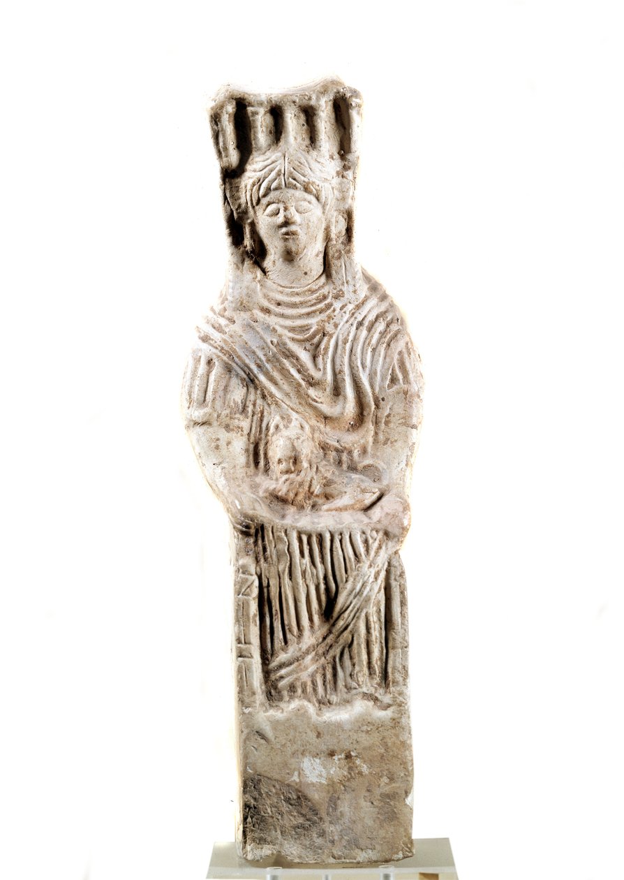 Przedstawienie boskiej Kybele siedzącej na tronie. Około III wieku p.n.e. Saint Germain, Muzeum Starożytności autorstwa Roman