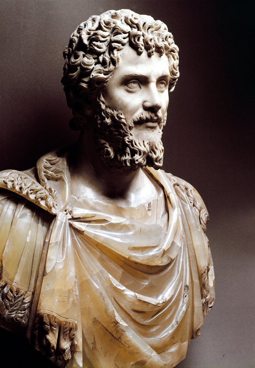 Sztuka rzymska: "Marmurowe popiersie cesarza rzymskiego Septymiusza Sewera (cesarza 193 - 211 ne)" - Rzym, muzeum capitolini - Popiersie cesarza Septymiusza Sewera (Lucjusz Septymiusz Sewer Pertinax autorstwa Roman