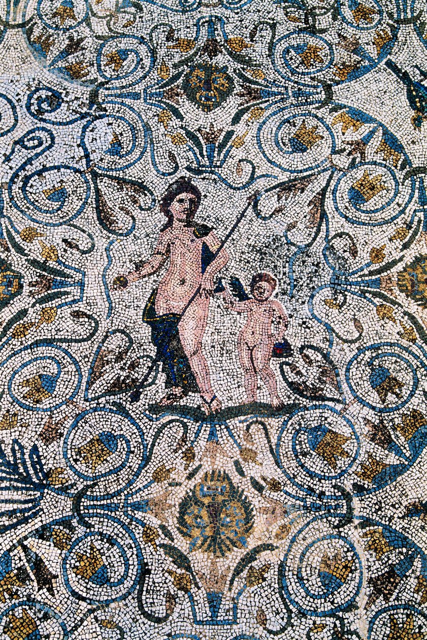Sztuka rzymska: Mozaika z IV wieku naszej ery z rzymskiej willi amfiteatru. Merida, Narodowe Muzeum Sztuki Rzymskiej, Hiszpania autorstwa Roman