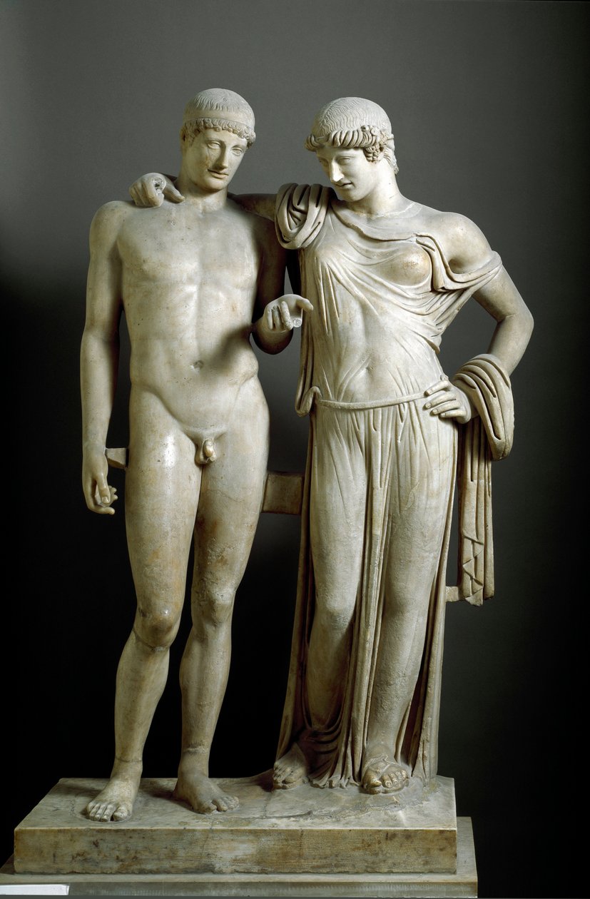 Sztuka rzymska: „” Oreste et Electre ”” - Rzeźba marmurowa z Pozzuoli (Pozzuoli) I wne, wym. 160 cm - Narodowe Muzeum Archeologiczne, Neapol - Cywilizacja rzymska: Elektra i Orestes - Rzeźba z marmuru (wys. 160 cm) autorstwa Roman