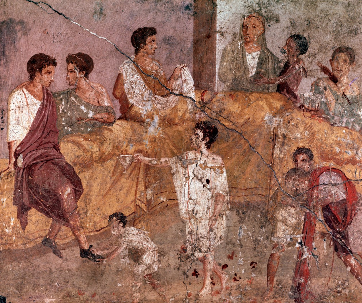Sztuka rzymska: „”Scena bankietowa na świeżym powietrzu”” (Bankiet na świeżym powietrzu) Rzymski fresk z domu Triclinium, Pompeje (Fresk z casa del Triclinio, Pompeje) 40-60 AD. autorstwa Roman