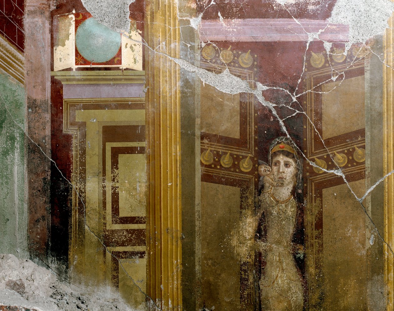 Sztuka rzymska: „”Portret kobiety w wejściu do drzwi”” Fragment fresku willi autorstwa Fabio Rufo (Marcus Fabius Rufus) I wne. Pompeje, Włochy autorstwa Roman