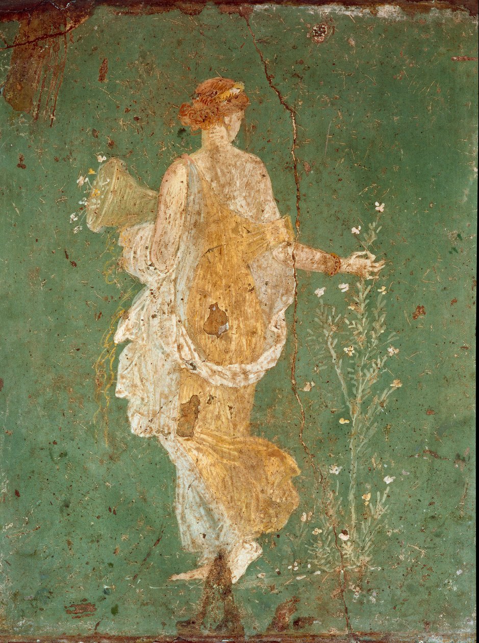 Sztuka rzymska: „Wiosna” „Flora (Flora) zbierająca kwiaty. fresk z willi Varano a Stabies (Stabiae), niedaleko Pompei. 15 pne-60 ne. Narodowe Muzeum Archeologiczne, Neapol - Sztuka rzymska: Wiosna, Flora zbierająca kwiaty. Świeżo z willi Varano w Stabiae autorstwa Roman