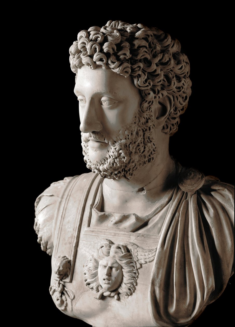 Sztuka rzymska: „” Cesarz rzymski Kommodus (161-192)”” Popiersie z marmuru - Musei Capitolini Rzym - Popiersie cesarza Kommodusa (161-192) - Rzeźba z marmuru - Musei Capitolini, Rzym, Włochy autorstwa Roman