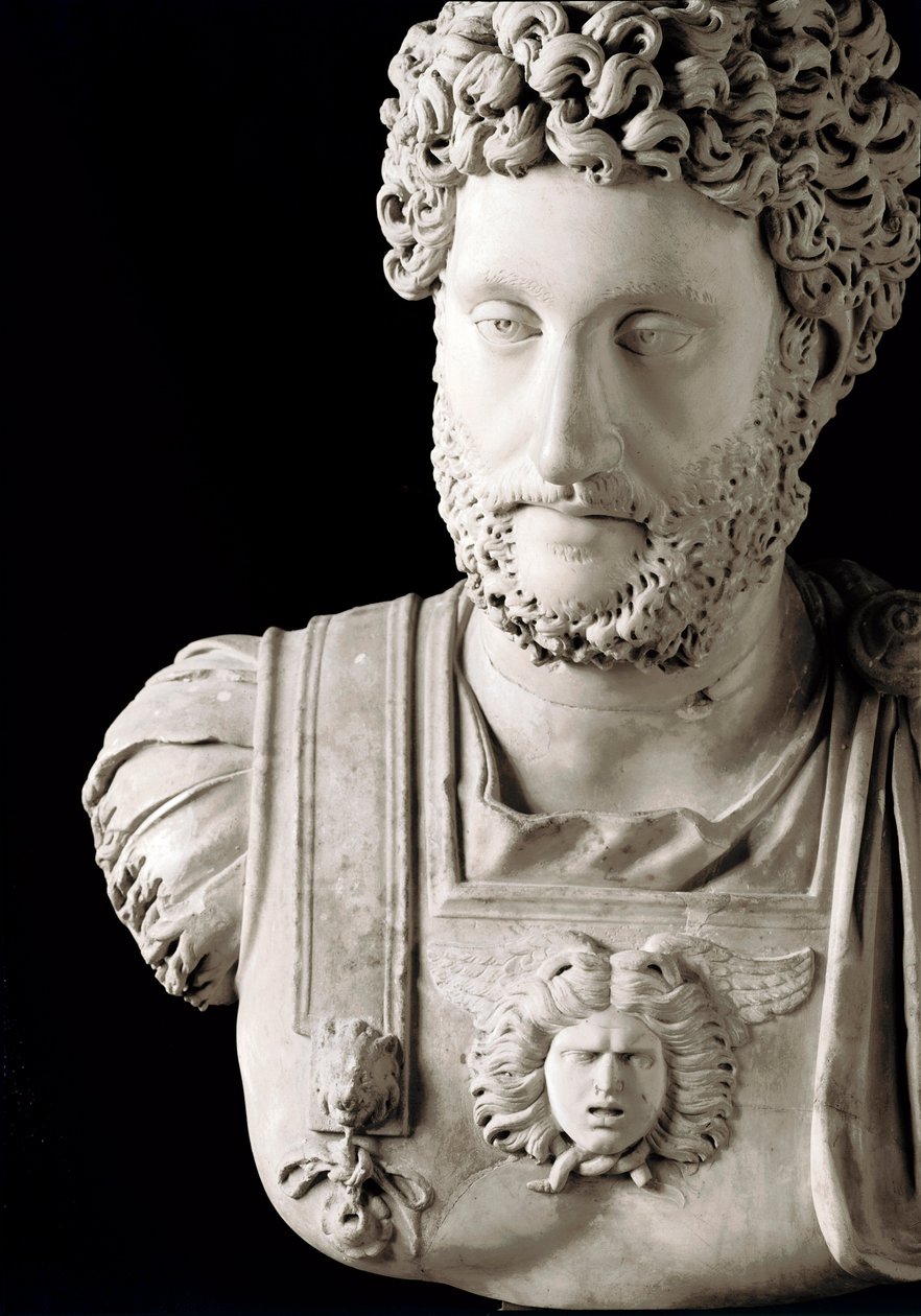Sztuka rzymska: „” Cesarz rzymski Kommodus (161-192)”” Popiersie z marmuru - Musei Capitolini Rzym - Popiersie cesarza Kommodusa (161-192) - Rzeźba z marmuru - Musei Capitolini, Rzym, Włochy autorstwa Roman