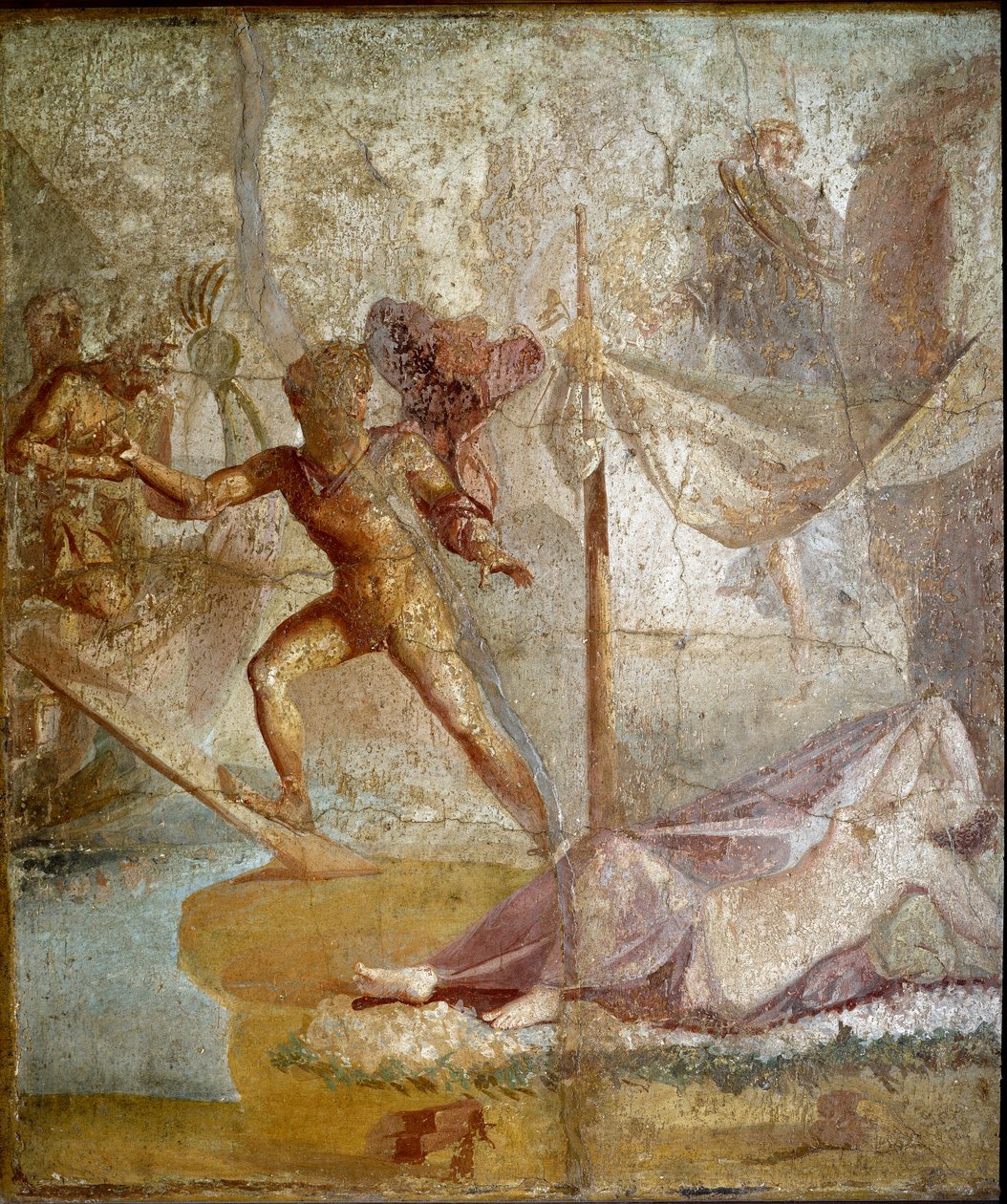 Sztuka rzymska: „”Tes porzuca Ariane””Rzymski fresk ze stanowiska w Pompejach. I wne. Neapol, Narodowe Muzeum Archeologiczne autorstwa Roman