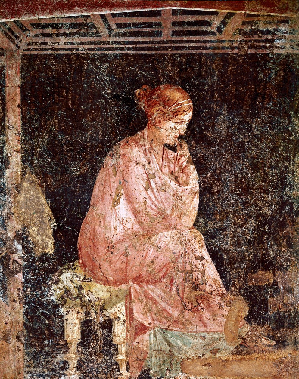 Sztuka rzymska: „”Młoda kobieta siedząca”” (Siedząca młoda dama) Rzymski fresk III stylu pompejańskiego z Pompei (fresk z Pompei) 40-60 AD. autorstwa Roman