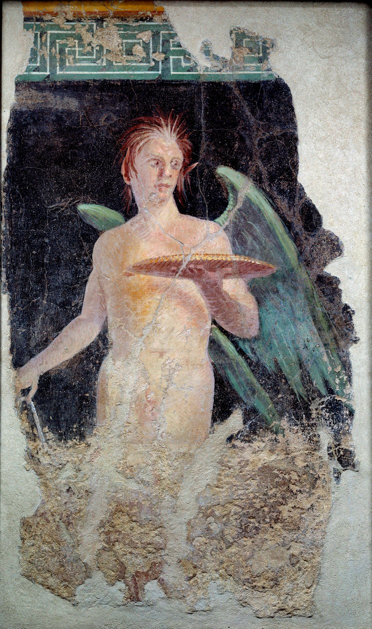 Sztuka rzymska: fresk skrzydła dżina z Pompei - koniec I wieku pne - Paryż, Musee du Louvre autorstwa Roman