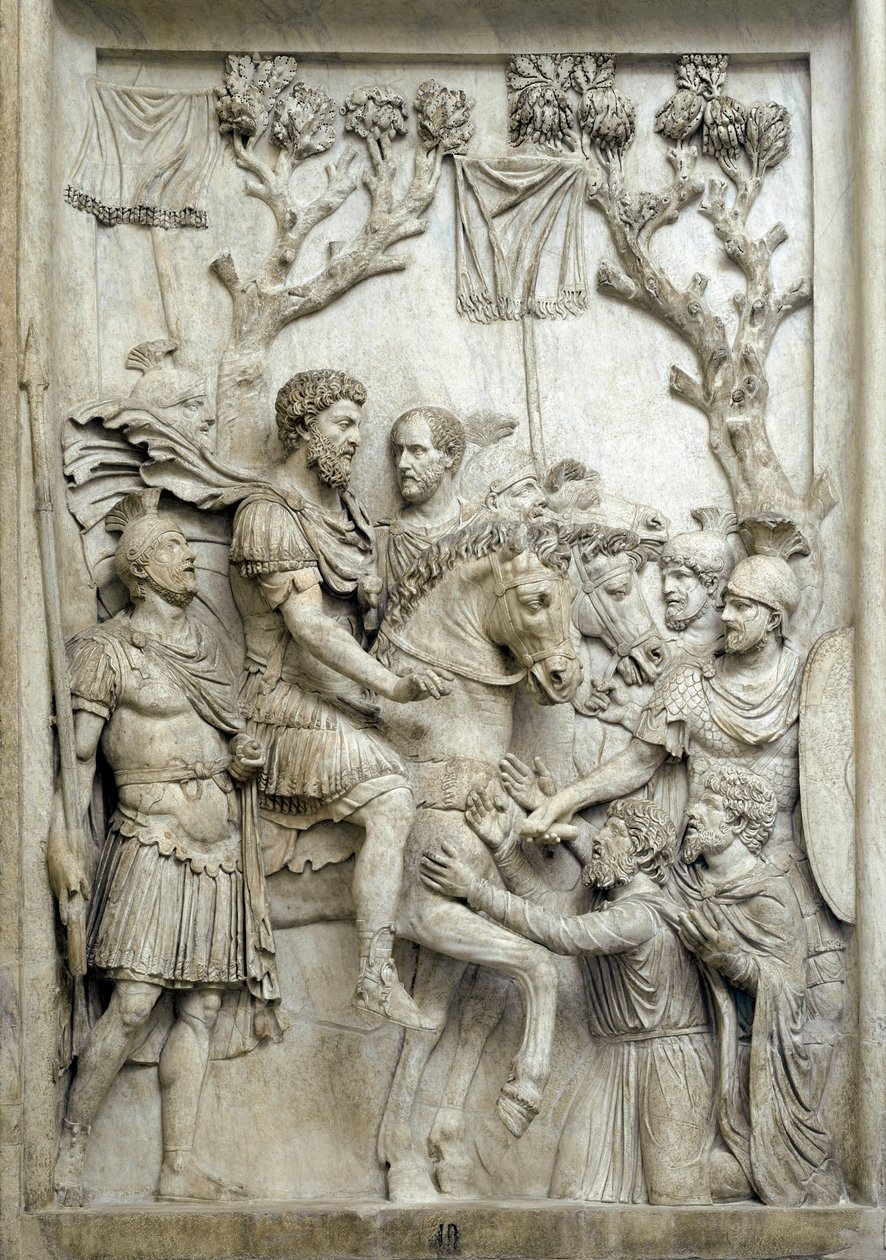 Cesarz rzymski Marek Aureliusz przebacza pokonanym wrogom, ok. 176-180 (Marmurowa płaskorzeźba) autorstwa Roman