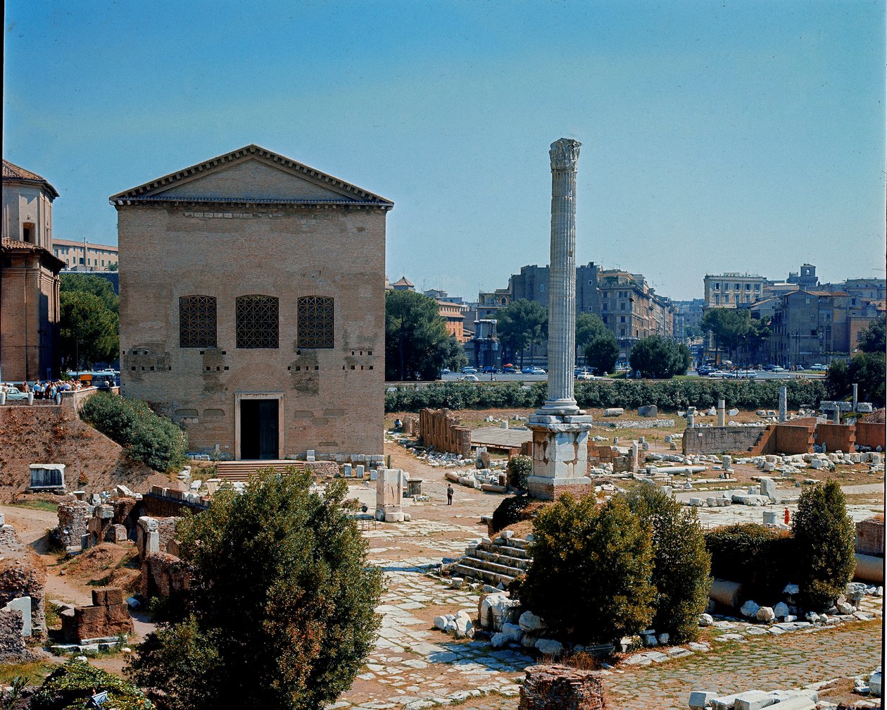 Forum Romanum: widok Kurii (kurii) miejsce obrad Senatu. I wiek p.n.e. Rzym autorstwa Roman