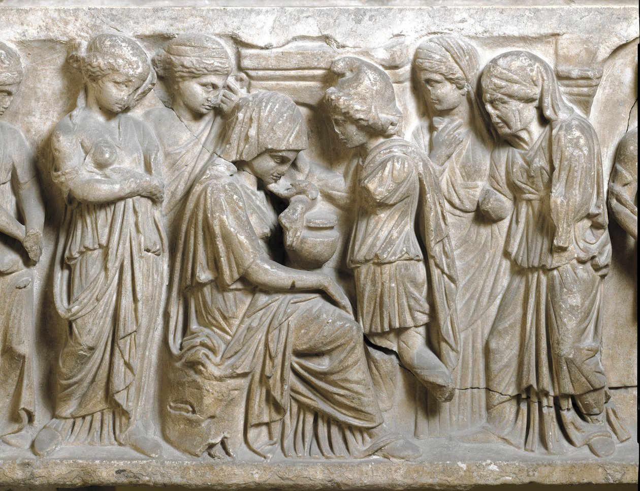Starożytność rzymska: „”Smutek zakochanej Phedrus i odpychanej przez Hipolita””Płaskorzeźba sarkofagu „Fedrus i Hippolita””. 3 AD. Palermo, Museo Archeologico Nazionale autorstwa Roman