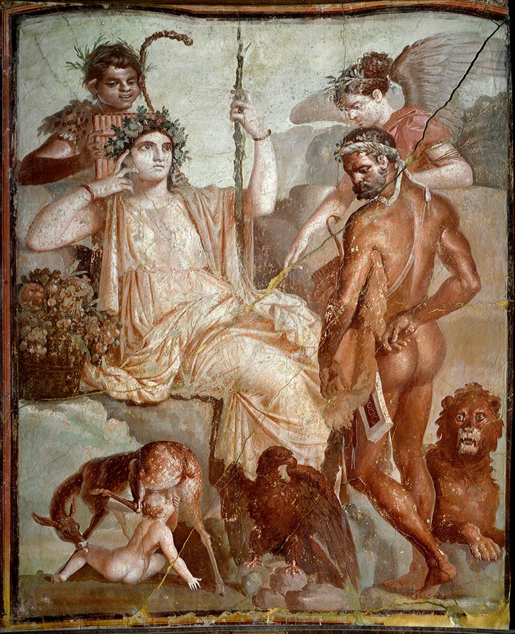 Sztuka rzymska: „”Herakles odnajduje swojego syna Telefusa (Telefus) na górach Arkadii”” Rzymski fresk ze stanowiska Herkulanum (Ercolano), 70 rne, wym. 216x185 cm - Neapol, Museo Archeologico Nazionale - Herakles odnajduje swojego syna Telefa w Górach A autorstwa Roman