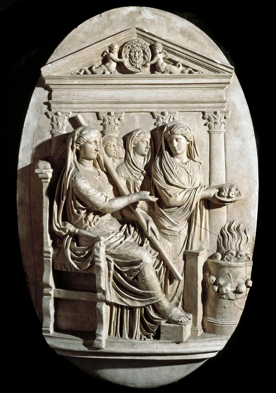 Sztuka rzymska: scena poświęcenia w Westie (Hestia) z Villa Albani (płaskorzeźba) autorstwa Roman
