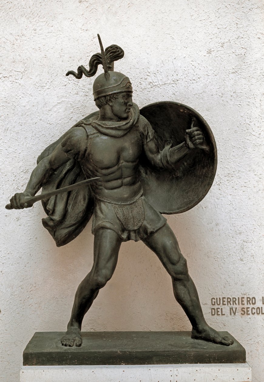 Sztuka rzymska: brązowa statua rzymskiego wojownika. IV wiek p.n.e. Rzym, muzeum cywilizacji rzymskiej autorstwa Roman