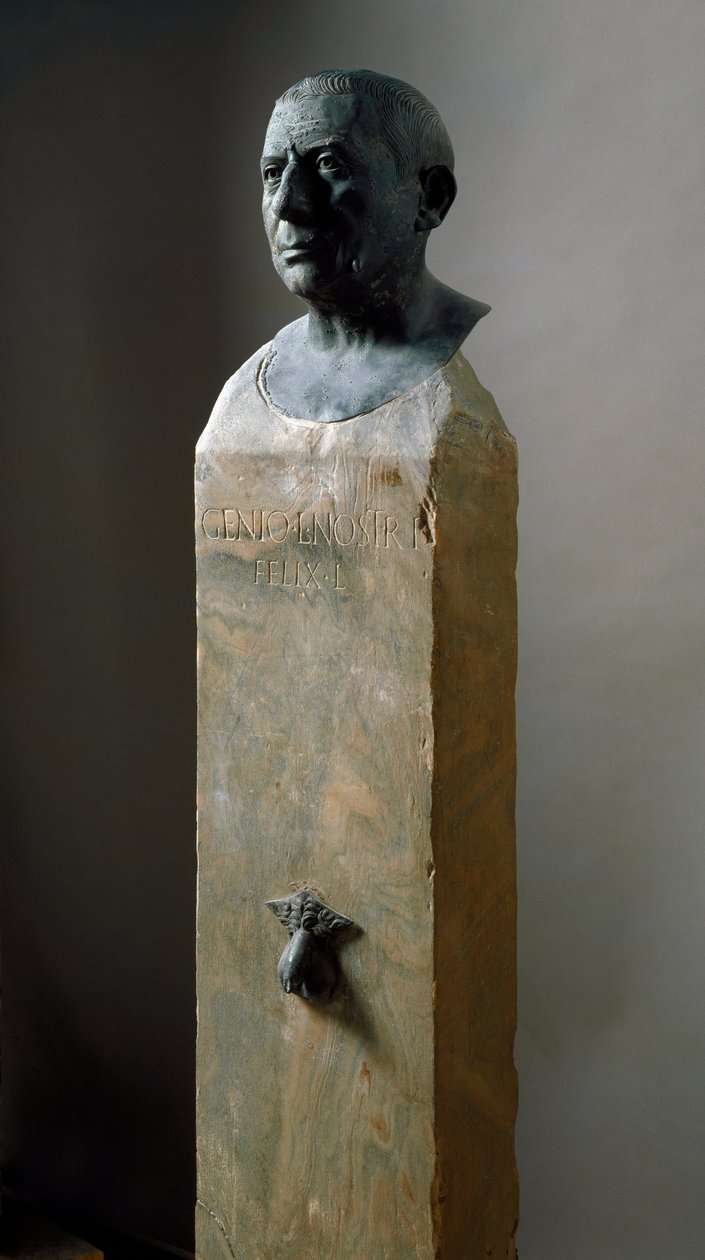 Sztuka rzymska: popiersie bankiera Lucius Caecilius Iucundus (ok. 20-69 ne) Rzeźba z brązu. I wne Z Pompejów. Neapol, Museo Nazionale Archeologico autorstwa Roman