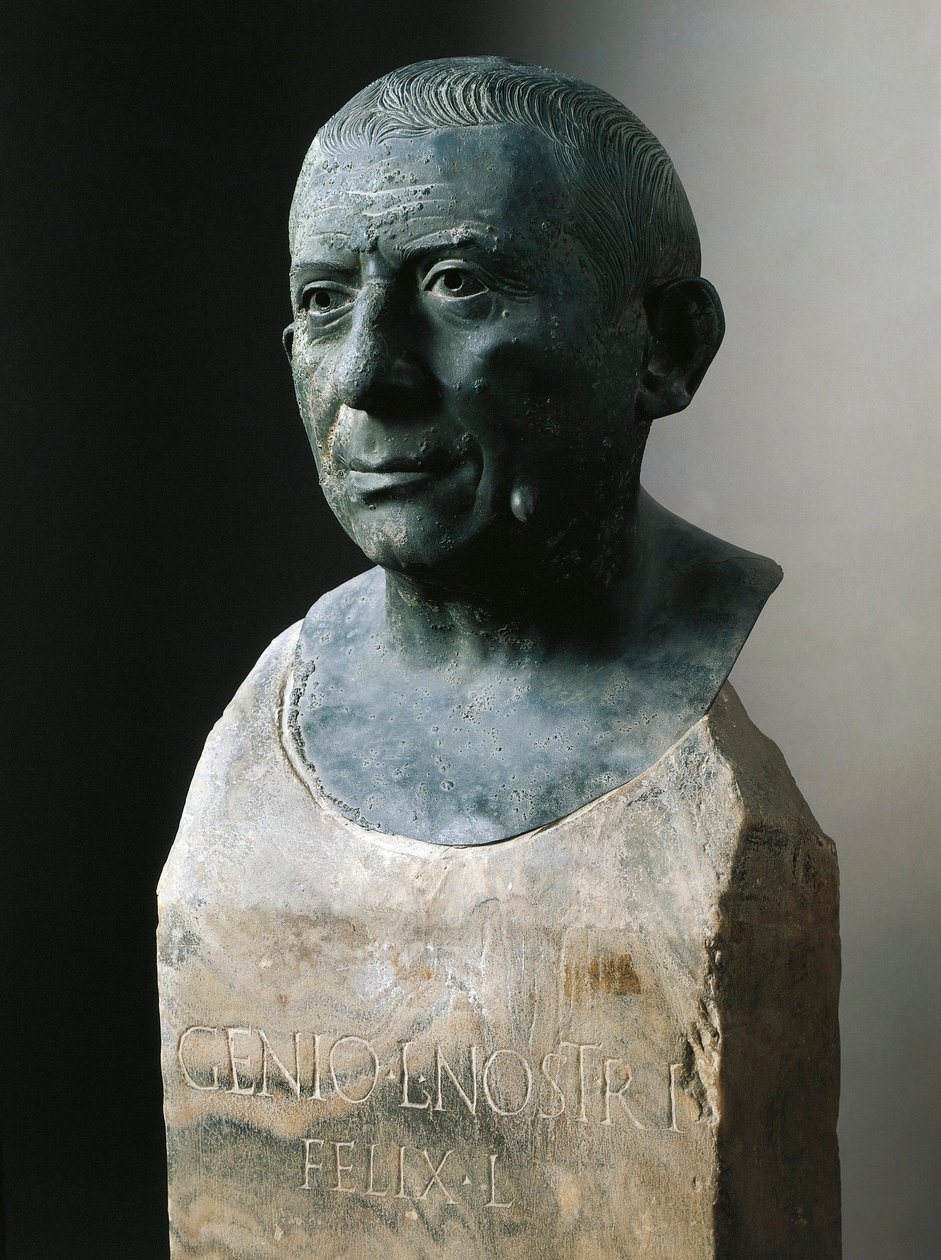 Sztuka rzymska: popiersie bankiera Lucius Caecilius Iucundus (ok. 20-69 ne) Rzeźba z brązu. I wne Z Pompejów. Neapol, Museo Nazionale Archeologico autorstwa Roman
