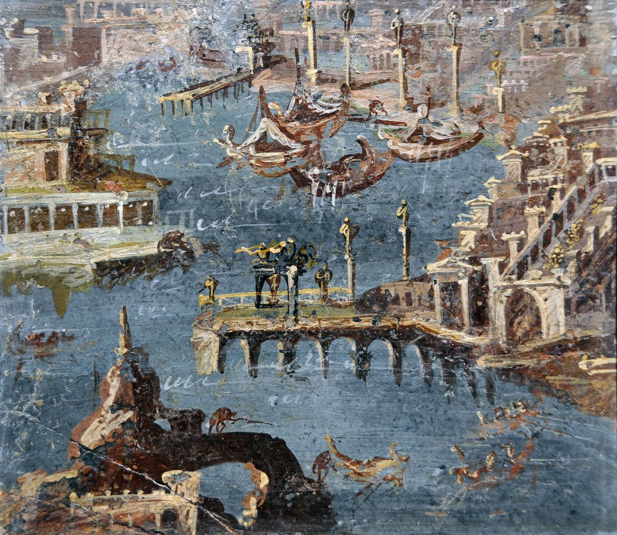 Sztuka rzymska: krajobraz przedstawiający port powszechnie identyfikowany jako Pozzuoli (fresk) autorstwa Roman