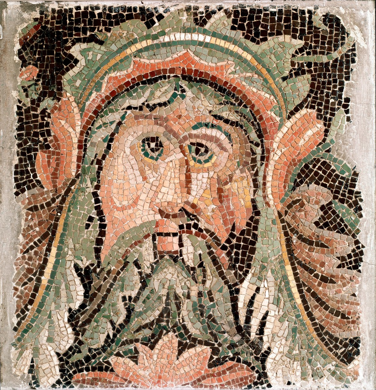 Sztuka rzymska: mozaika przedstawiająca głowę morskiego bóstwa. III wiek naszej ery. Rzym, Museo Nazionale Romano - Sztuka rzymska. Boskość morza. Mozaika, III wiek n.e. Museo Nazionale Romano, Rzym, Włochy autorstwa Roman