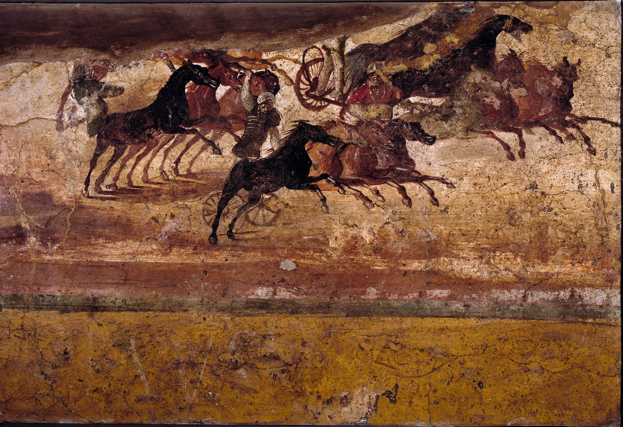 Sztuka rzymska: rasa kwadryg. Świeżo z willi kwadrygi. IV styl, Pompeje.Neapol, Narodowe Muzeum Archeologiczne autorstwa Roman