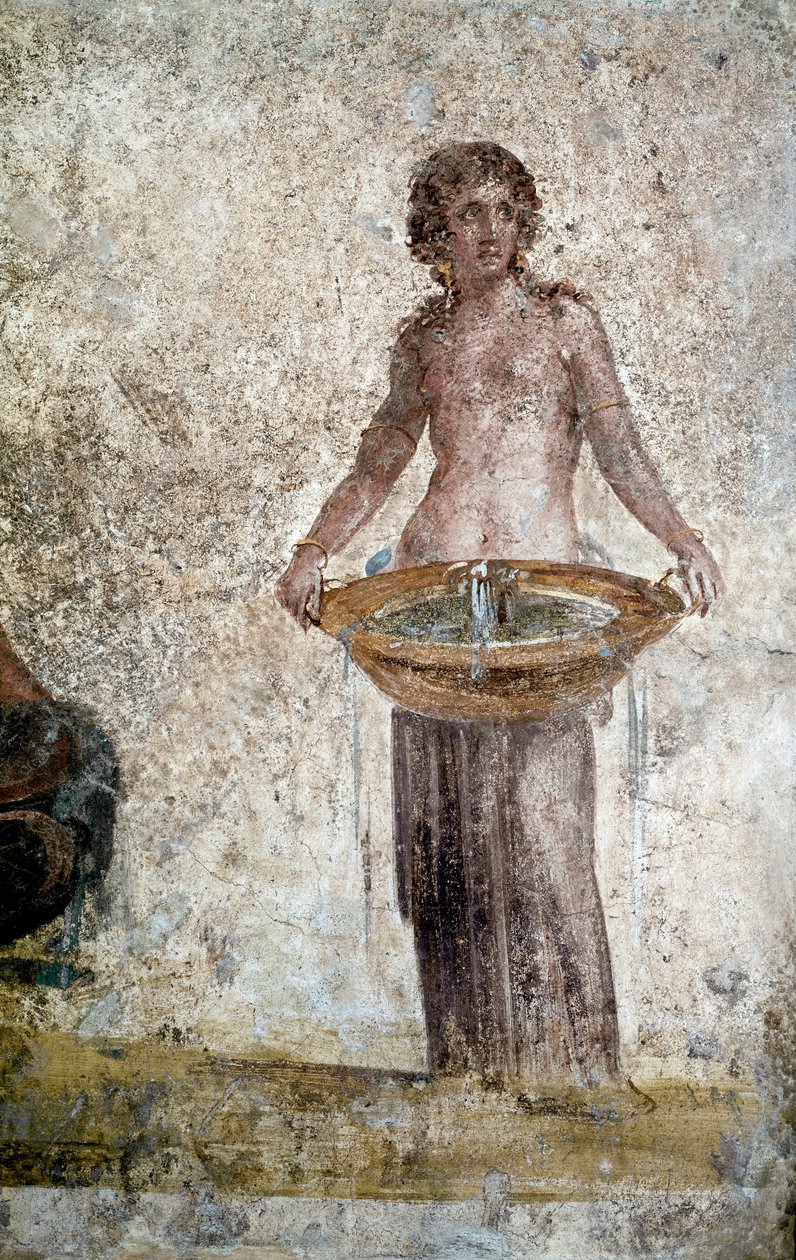 Sztuka rzymska: przedstawienie nimfy. Fragment fresku z domu Vestales w Pompejach. I wne. Paryż, Luwr autorstwa Roman
