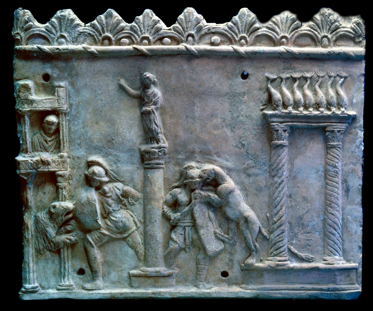 Sztuka rzymska: scena walki gladiatorów ze zwierzętami lub venatio. I wiek p.n.e. Genewa, Muzeum Sztuki i Historii autorstwa Roman