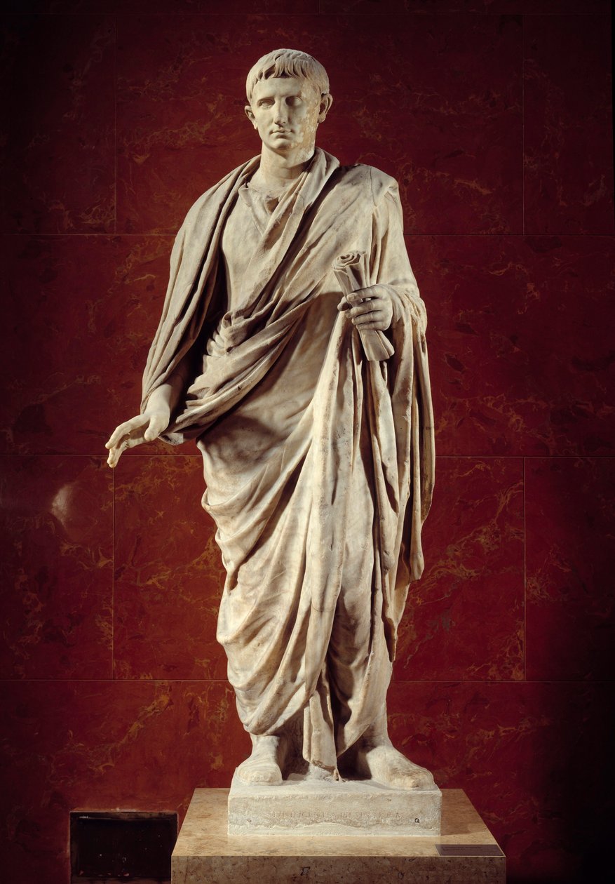 Sztuka rzymska: posąg cesarza Augusta (CESARE AUGUSTO) (63 pne-14 ne) I wiek. Od Velletri. Paryż, Luwr autorstwa Roman