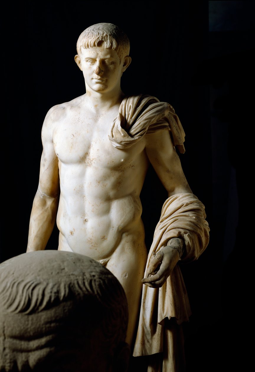 Sztuka rzymska: posąg cesarza Klaudiusza I (Tyberiusza Klaudiusza Drususa) (10 pne-54 ne) z Formii. Museo Archeologico Nazionale, Neapol autorstwa Roman