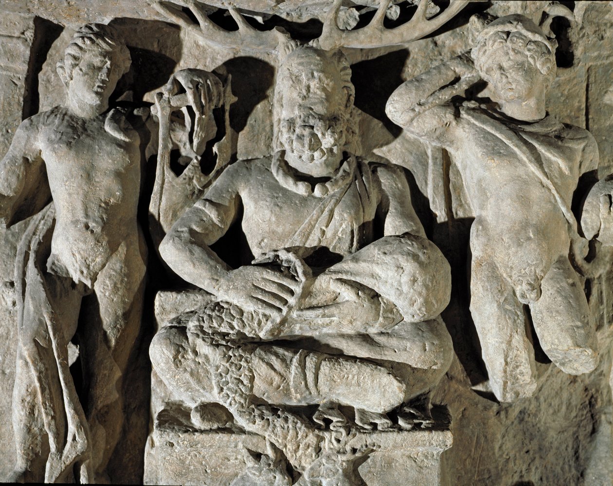 Sztuka rzymska: bóg galijski pochodzenia celtyckiego Cernunnos (lub Kernunnos) reprezentuje między Apollem a Merkurym. Z Reims. I wne. Rzym, Museo della Civilta Romana autorstwa Roman