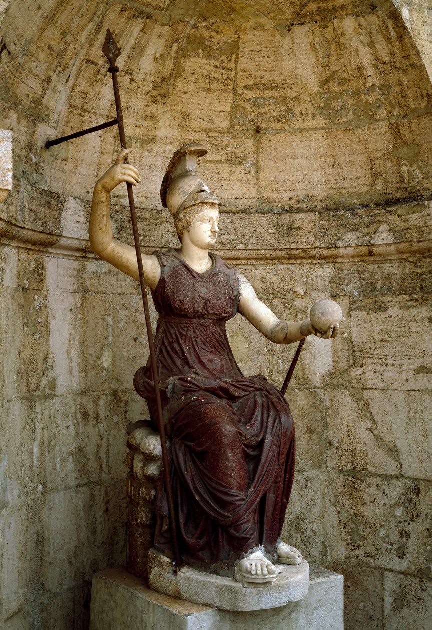 Sztuka rzymska: „”bogini Rzym unosząca w dłoni wszechświat”” Statua z I wieku n.e. Rzym, Campidoglio autorstwa Roman