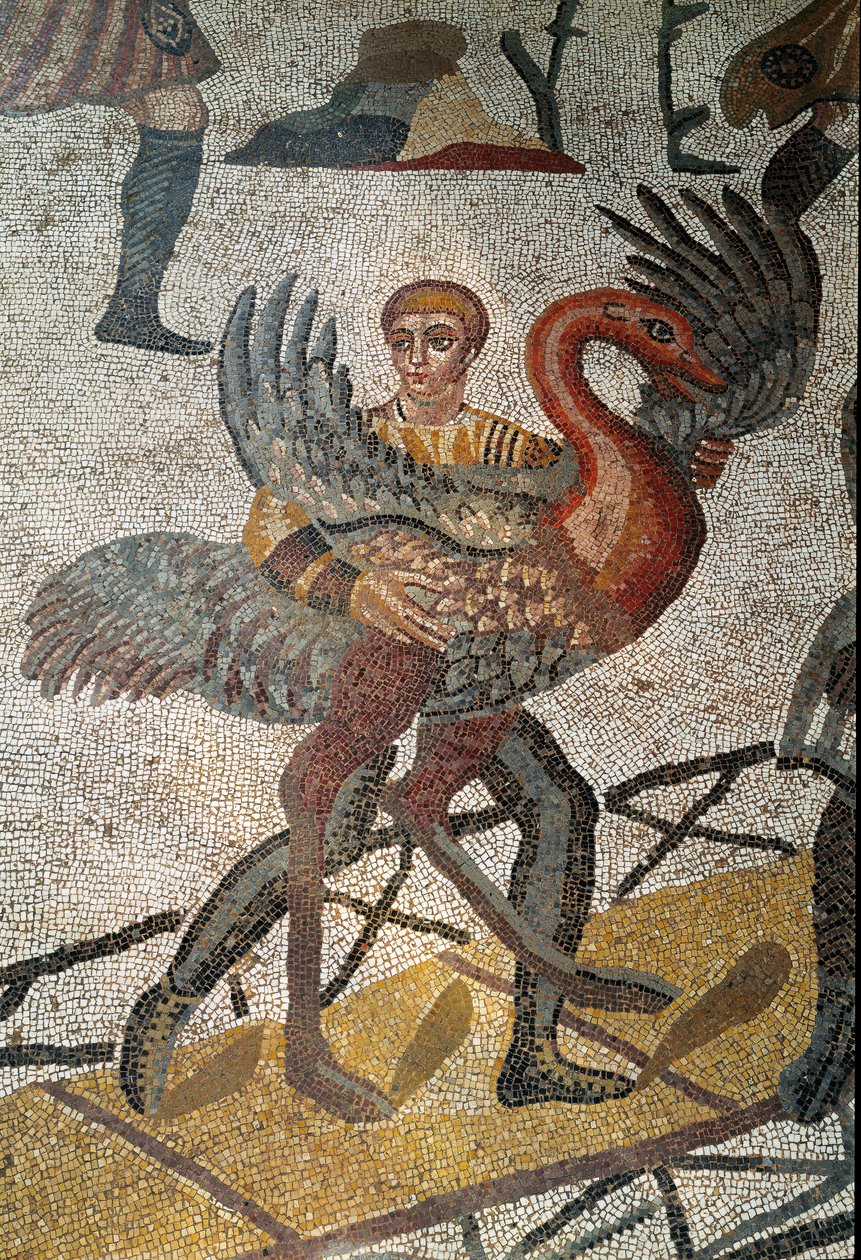 Sztuka rzymska: transport strusi na statkach wysyłany jest do Rzymu. Fragment mozaiki „Małe polowanie” 315-350 n.e. Piazza Armerina, Villa Romana del Casale autorstwa Roman