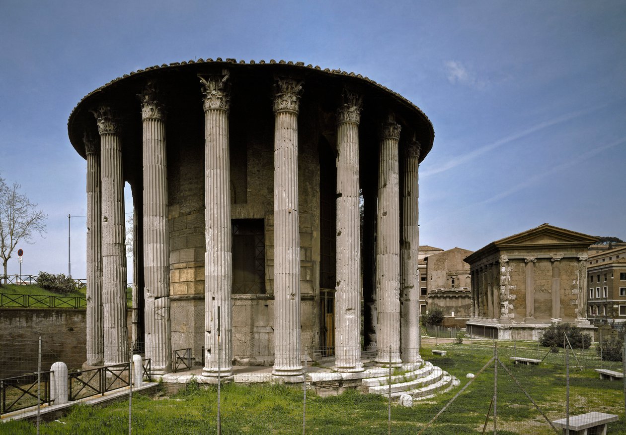 Sztuka rzymska: widok świątyni Herkulesa Victora na forum Boarium (Foro Boario) 213 pne. Rzym, Włochy autorstwa Roman