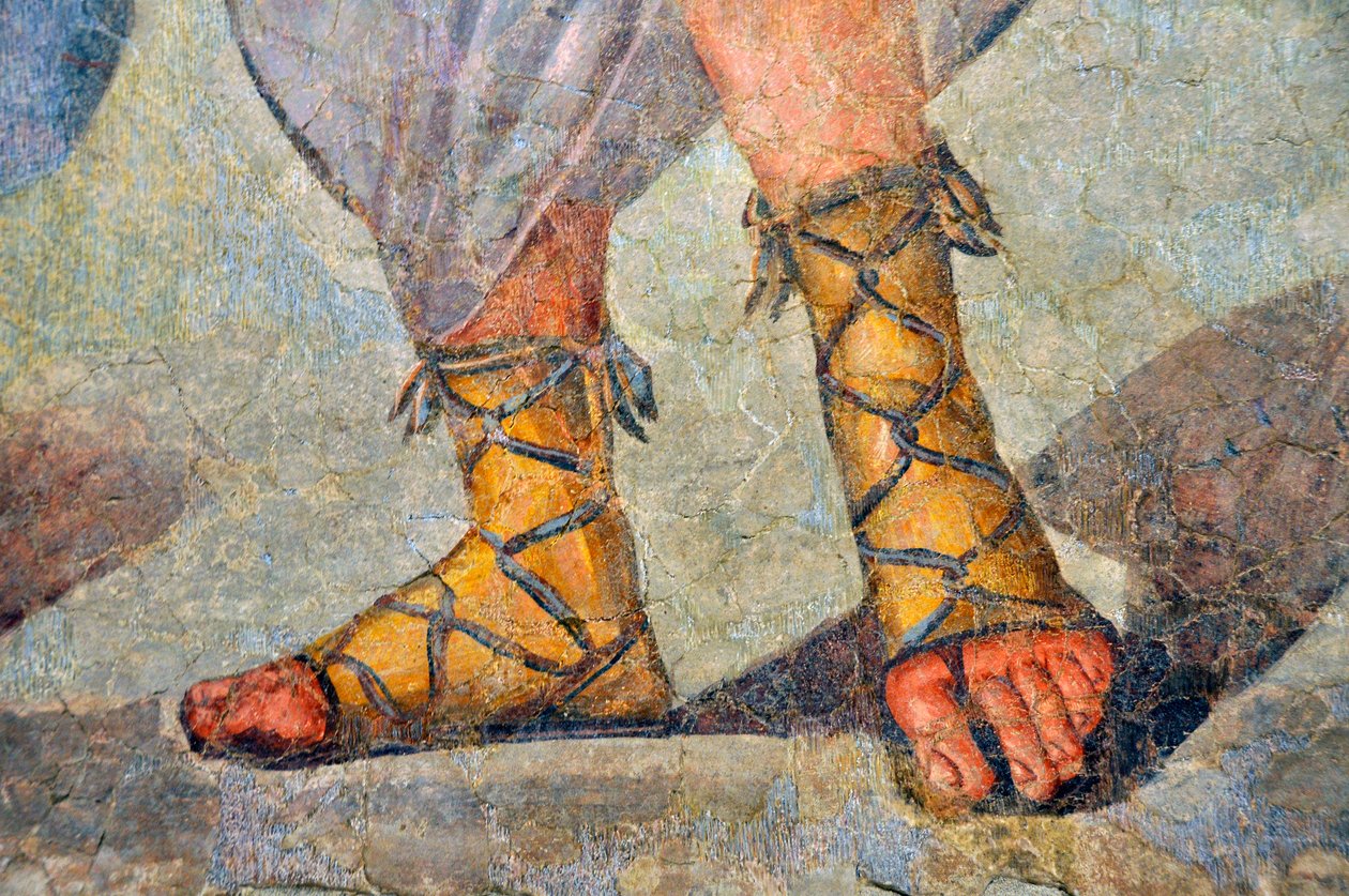Rzymskie buty zasznurowane. Szczegół. Koniec II wieku - początek III wieku (fresk) autorstwa Roman