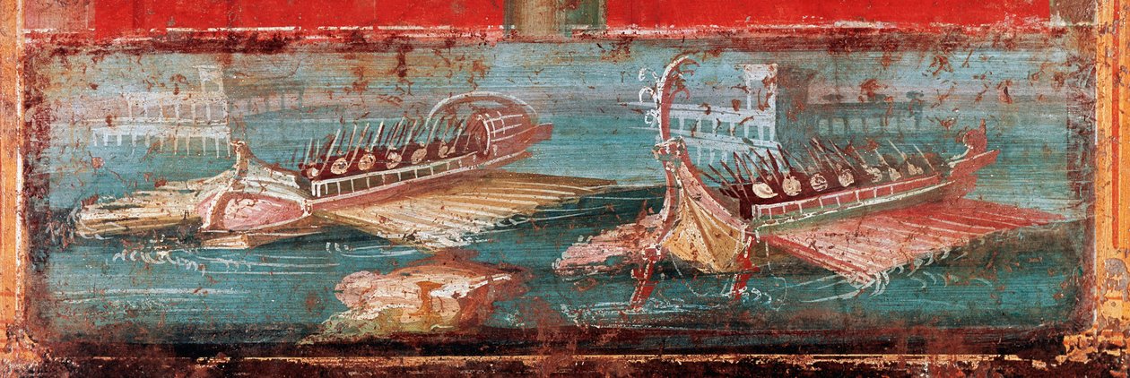 Rzymskie statki wojenne przy wejściu do portu (fresk) autorstwa Roman