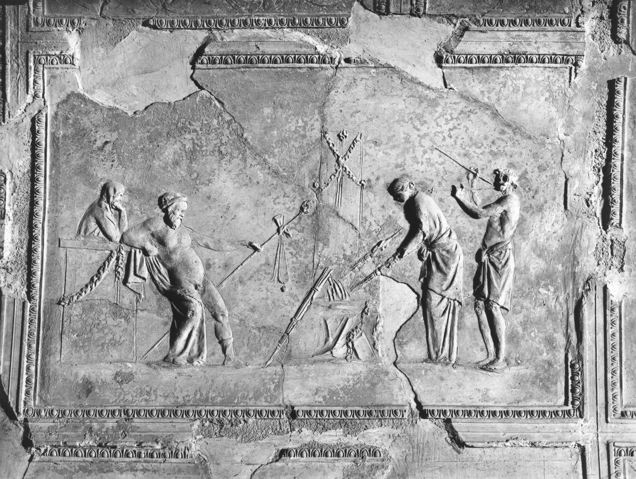 Scena Misteriów Dionizyjskich (detal 242795) (stiuk) (zdjęcie czarno-białe) autorstwa Roman