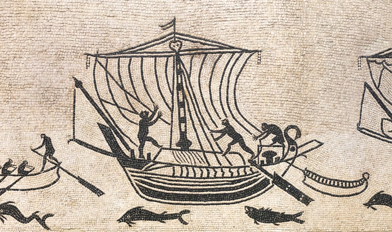 Statek zbliżający się do portu, fragment mozaiki, II wne autorstwa Roman