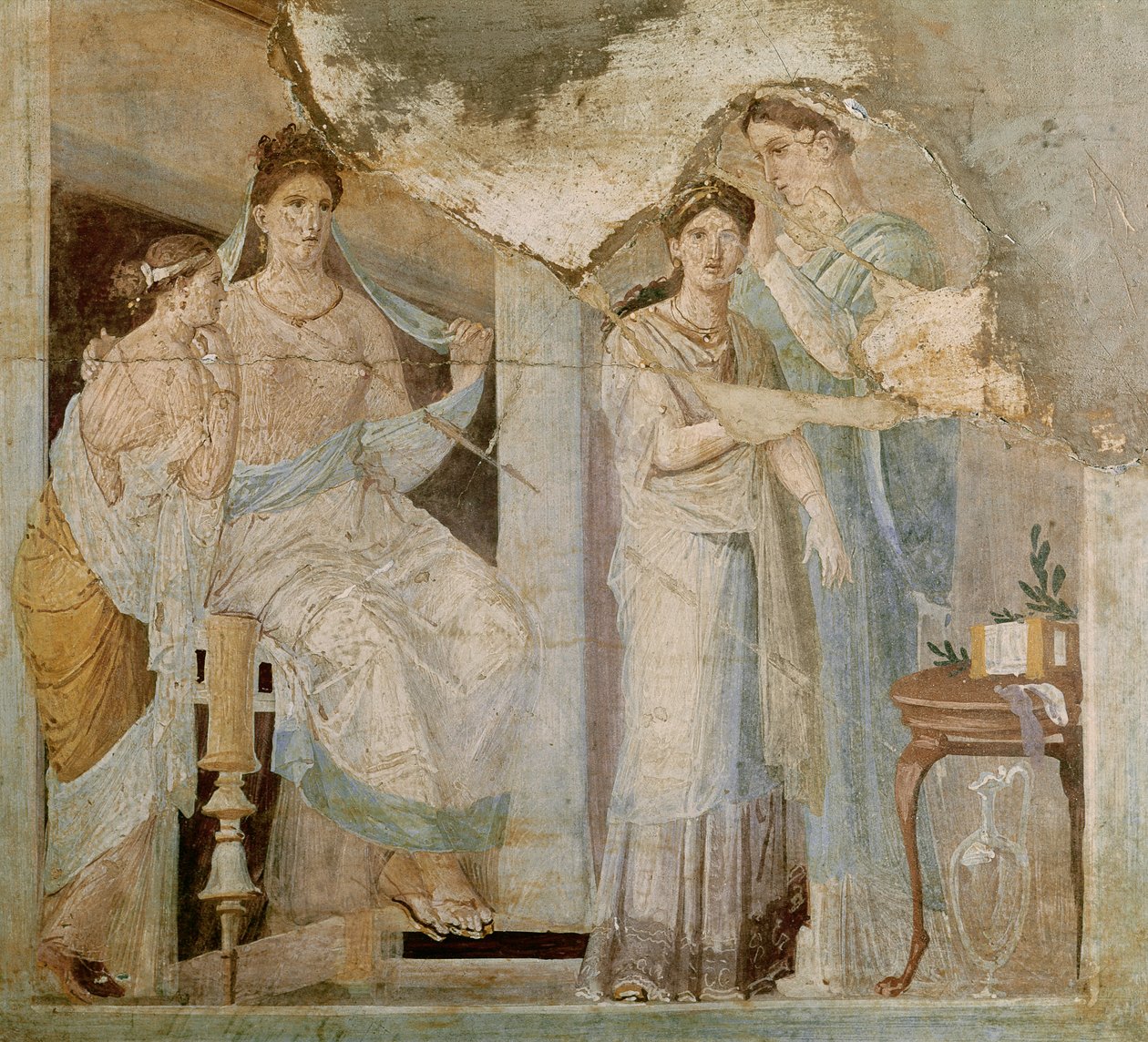 Niewolnik czesający włosy dziewczyny, Herkulanum, trzeci styl (fresk) autorstwa Roman