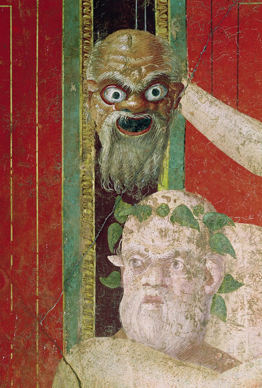 Głowa Starszego Silena, powyżej której znajduje się Maska Silenusa, Ściana Wschodnia, Oecus 5, 60-50 pne autorstwa Roman