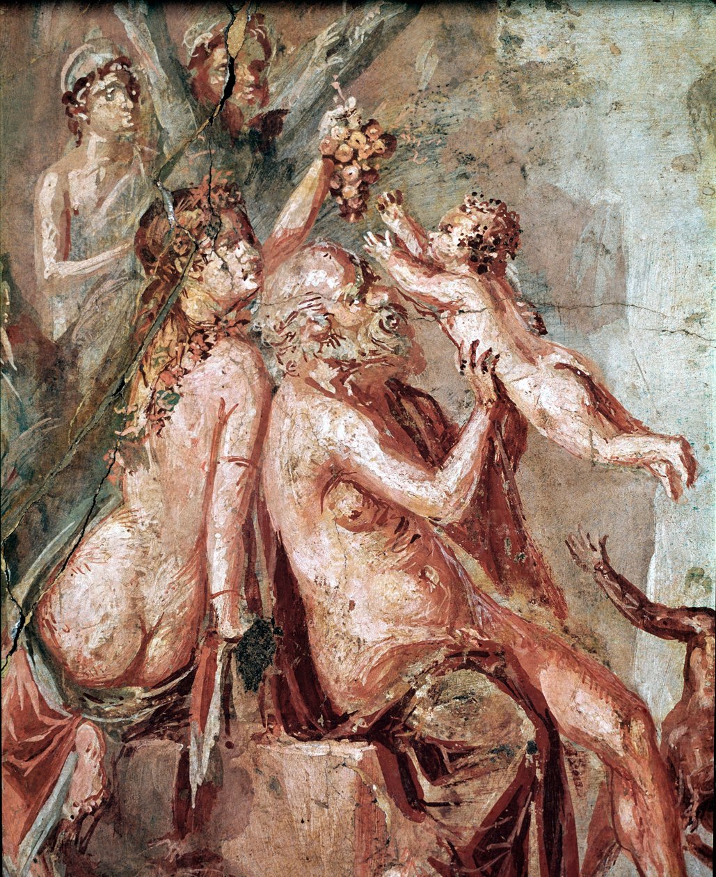 Dzieciństwo Dionizosa z Satyrem i Silene (fresk autorstwa Roman