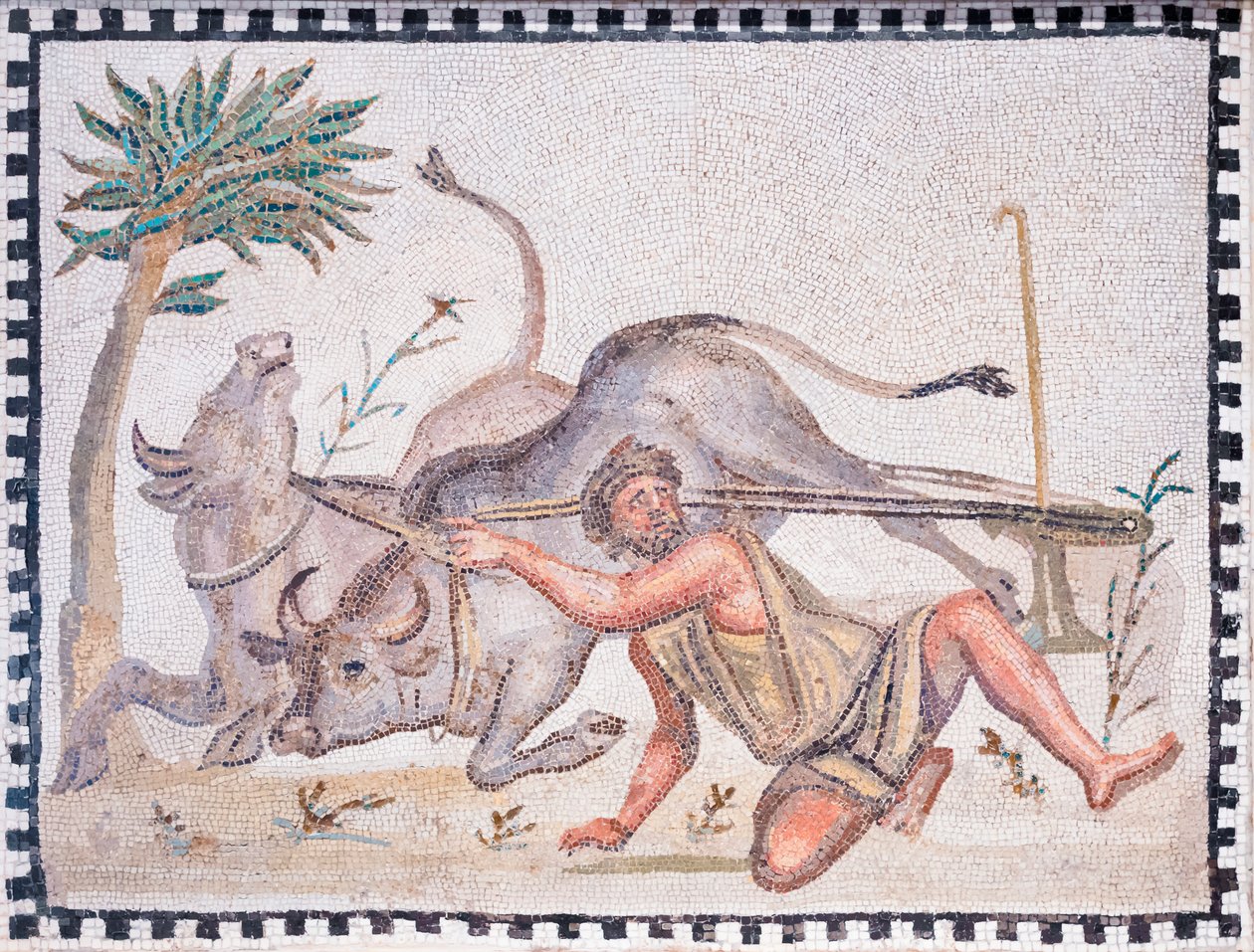 Oracz z wołami, III-IV wiek (mozaika) autorstwa Roman