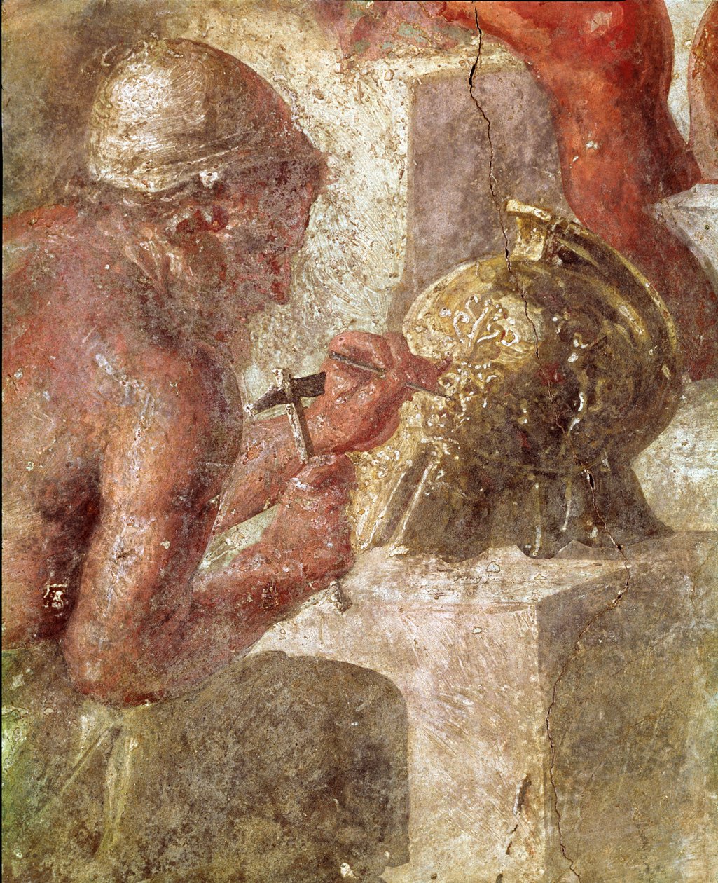 Thetis w kuźni Wulkana, detal robotnika (fresk autorstwa Roman