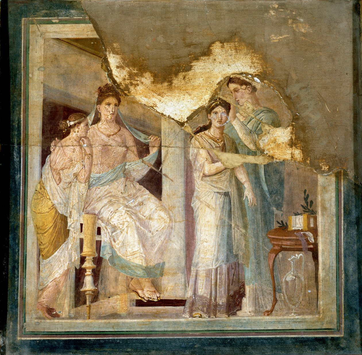 Scena toaletowa i ubranie kobiety: Niewolnicy stylizujący dziewczynę. Z Ercolano (Fresco autorstwa Roman