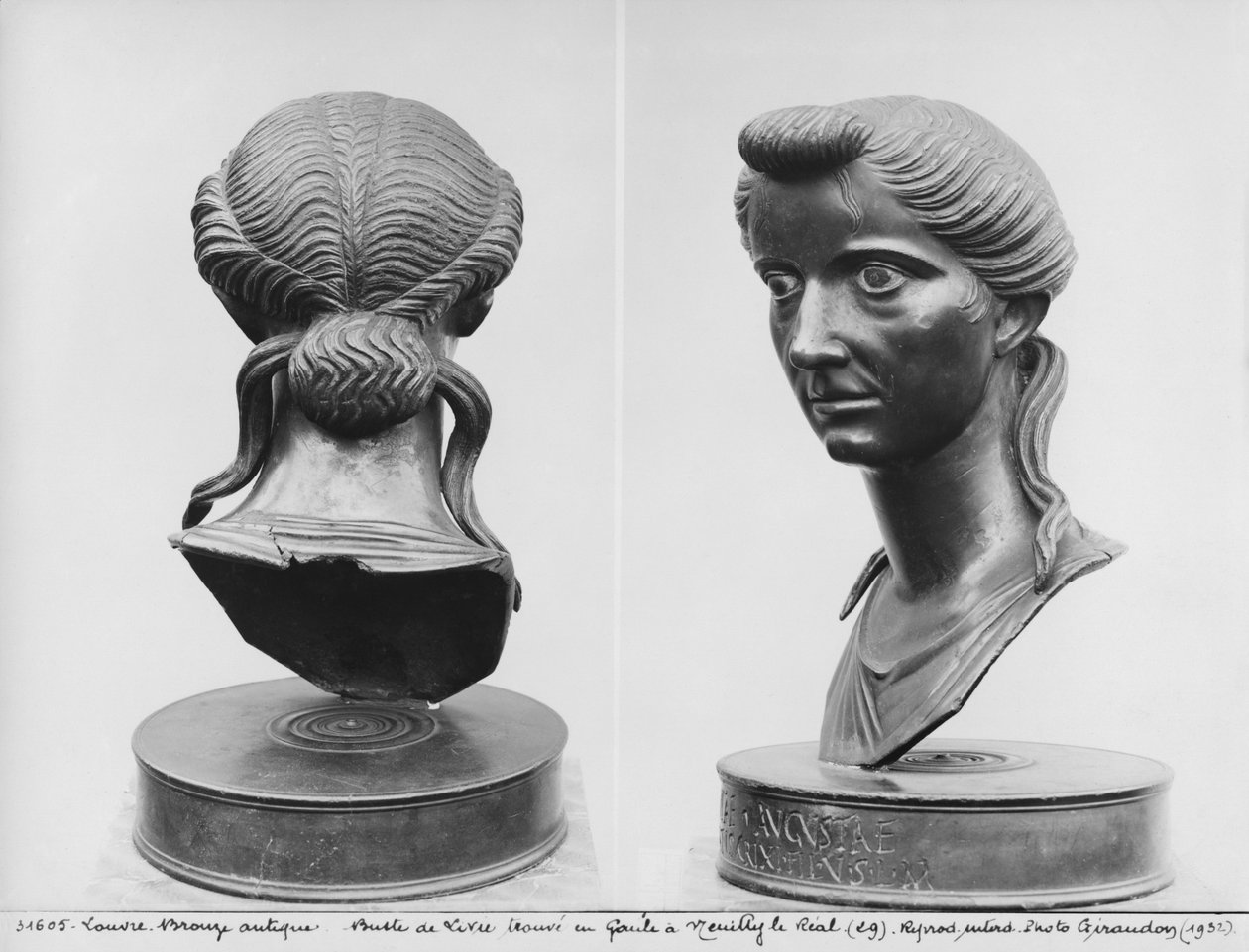 Dwa widoki popiersia Liwii (58 pne-29 ne) (brąz) (zdjęcie czarno-białe) autorstwa Roman
