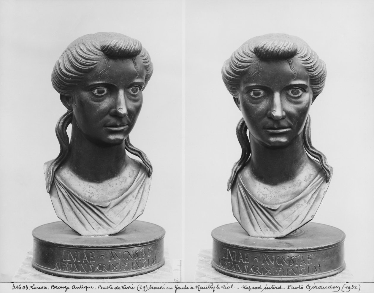 Dwa widoki popiersia Liwii (58 pne-29 ne) (brąz) autorstwa Roman