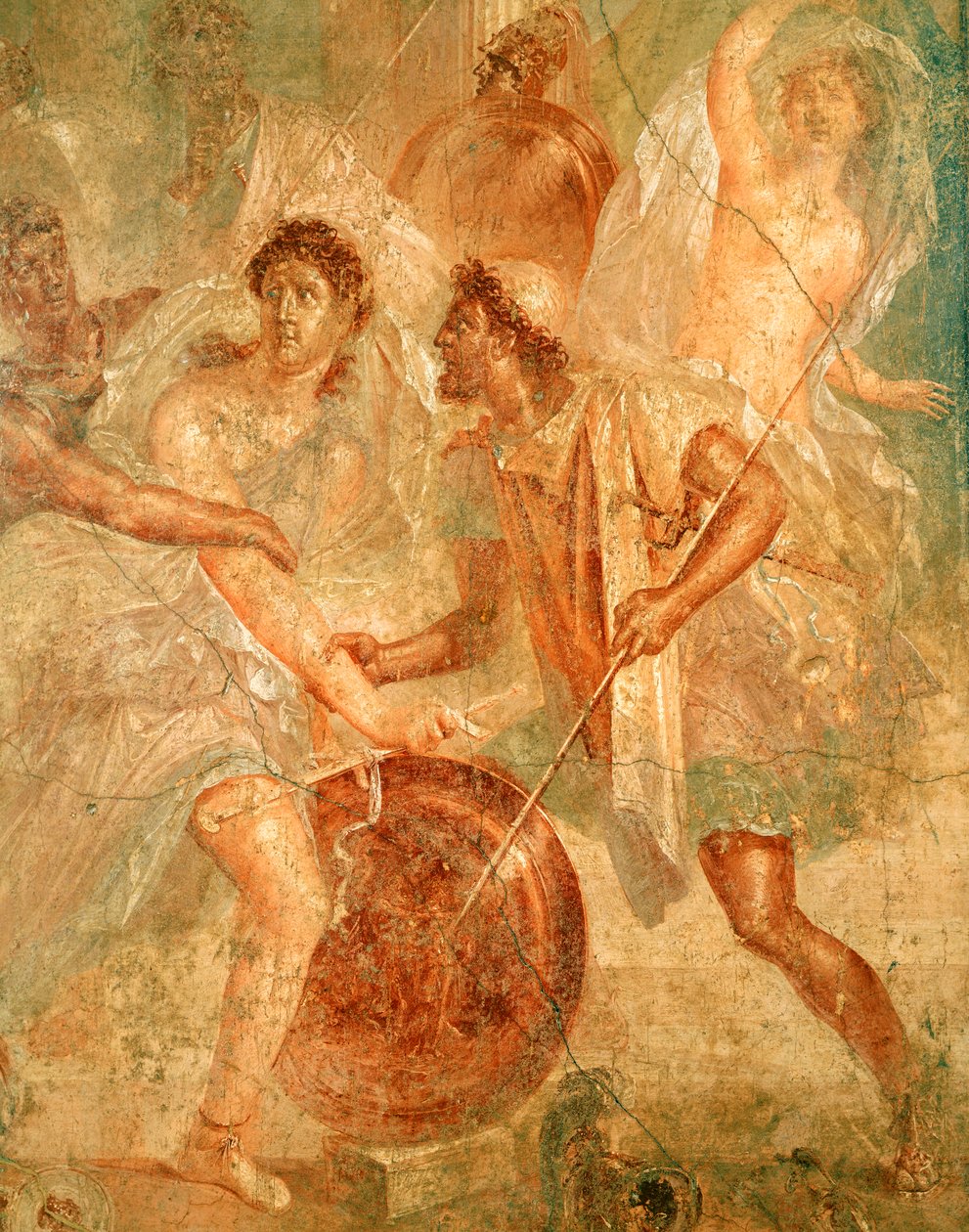 Ulisses i Diomedes rozpoznający Achillesa w przebraniu żeńskiej Pyrry wśród córek Lycomedes pod Skyros, z Pompejów (fresk) autorstwa Roman
