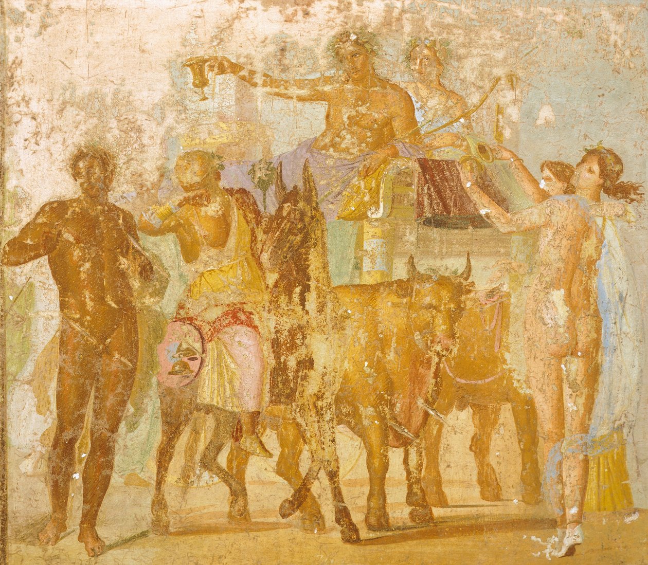 Malowidło ścienne przedstawiające Triumf Bachusa, z Domu Marka Lukrecjusza Fronto, Pompeje, Kampania, Cywilizacja Rzymska autorstwa Roman