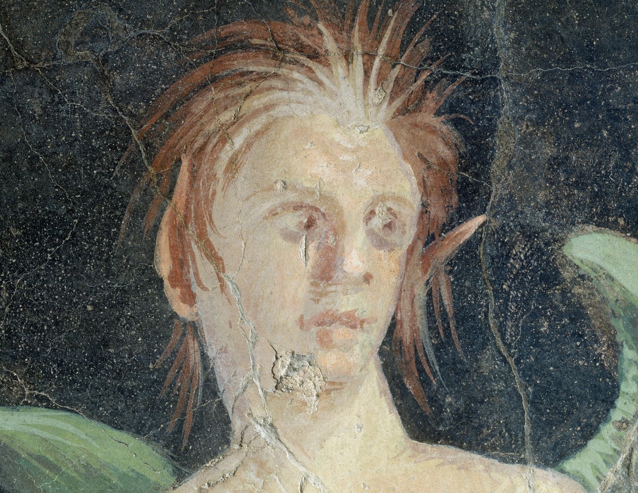 Skrzydlaty geniusz, fragment fresku z Willi Publiusza Fanniusza Synistora, Boscoreale, Kampania, Włochy, Detal, Cywilizacja rzymska autorstwa Roman
